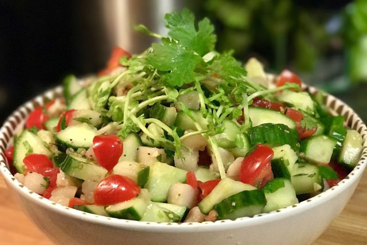 spicy cucumber tomato water chestnut salad