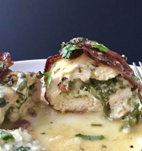 Bacon Wrapped Spinach Stuffed Chicken