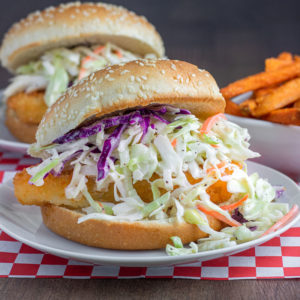 fish sandwich with coleslaw